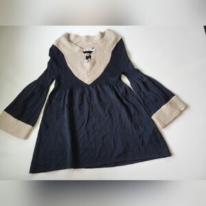 Hazel Babydoll Bell-sleeve Knit Tunic Top Black Small